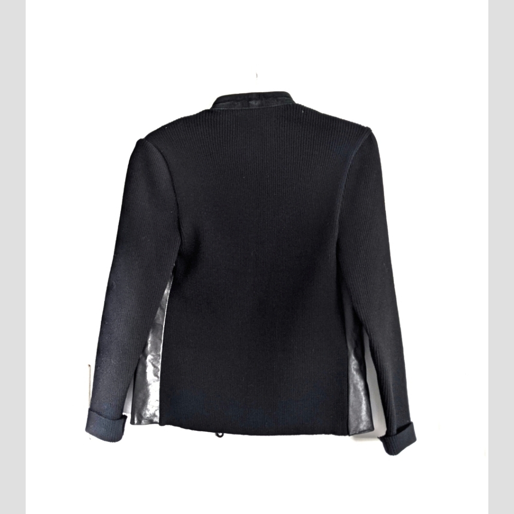Zingzing genuine leather jacket pockets rhinestones zipper ribbed back sleeves - Picture 4 of 11